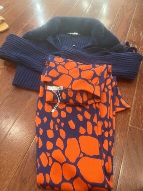 Zara Navy and Bright Orange Patterned Trousers